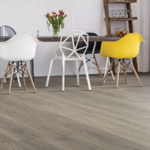 Laminate in a gray-brown wood tone in a modern dining room