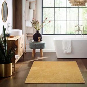 Boho-Chic-Bathroom-Vintage-Revival-CC77B-00250-Exquisite-FH820-7054-Cascade-BATHROOM-H A vibrant yellow Shaw Floors area rug | Broadway Carpet & Flooring