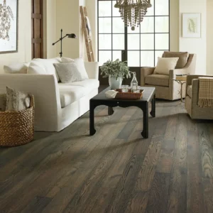 Dark gray hardwood in a living room | Broadway Carpet & Flooring